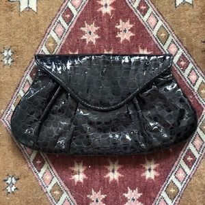 Lauren Merkin black croc embossed clutch